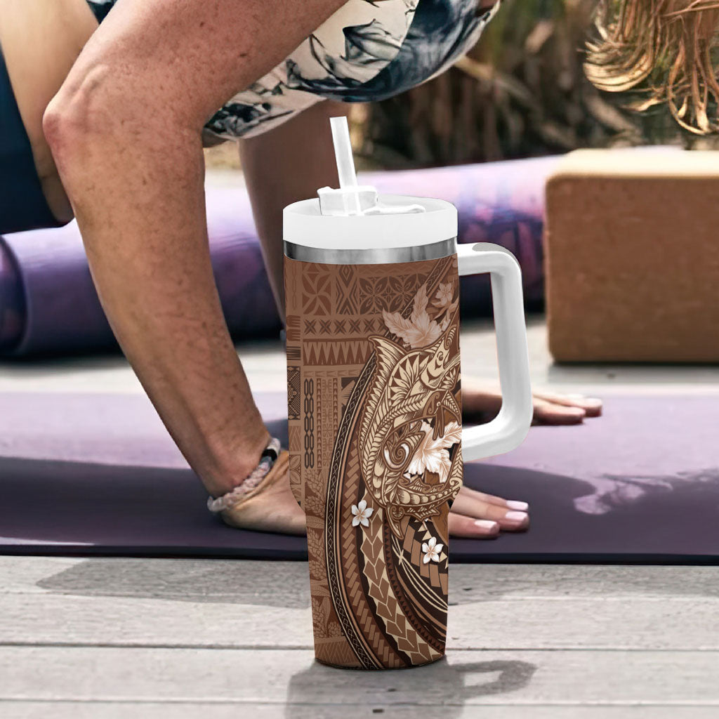 Samoa Tatau Marlin Tumbler With Handle With Siapo Motifs Brown