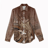 Samoa Tatau Marlin Women Casual Shirt With Siapo Motifs Brown