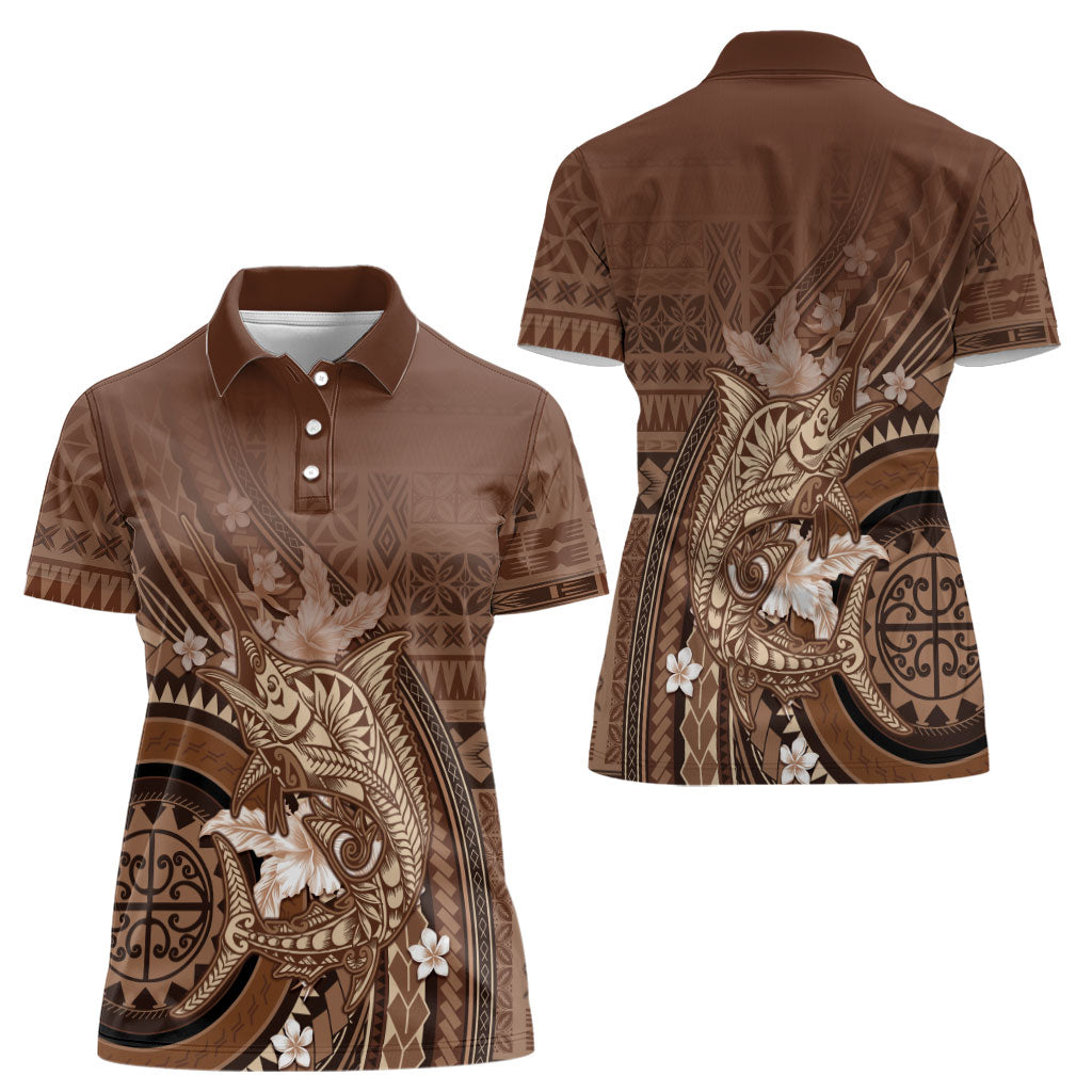 Samoa Tatau Marlin Women Polo Shirt With Siapo Motifs Brown