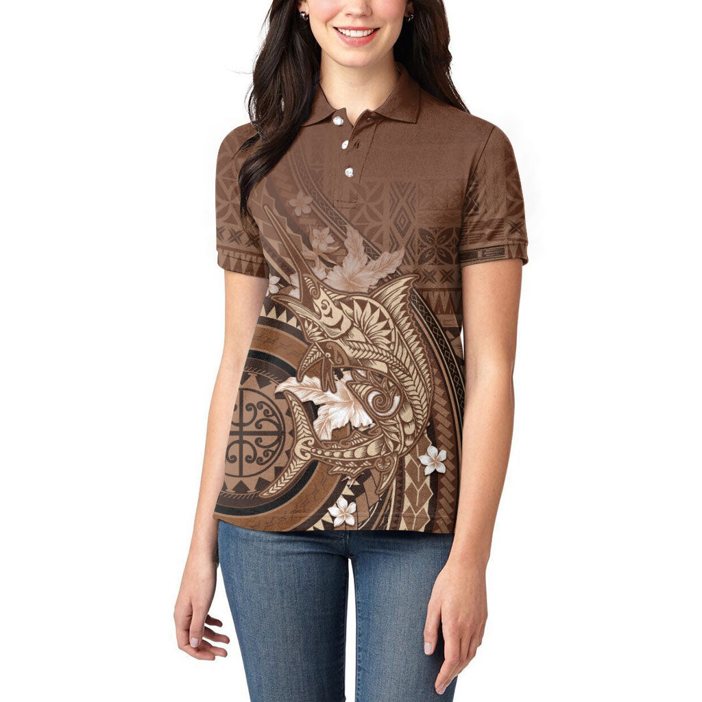 Samoa Tatau Marlin Women Polo Shirt With Siapo Motifs Brown