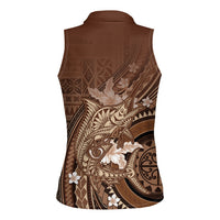 Samoa Tatau Marlin Women Sleeveless Polo Shirt With Siapo Motifs Brown