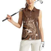 Samoa Tatau Marlin Women Sleeveless Polo Shirt With Siapo Motifs Brown