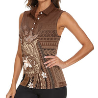 Samoa Tatau Marlin Women Sleeveless Polo Shirt With Siapo Motifs Brown