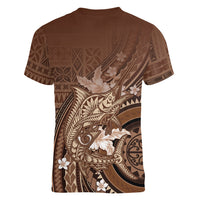 Samoa Tatau Marlin Women V-Neck T-Shirt With Siapo Motifs Brown