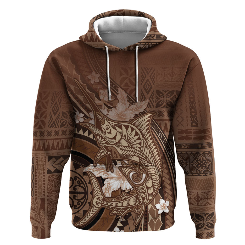 Samoa Tatau Marlin Zip Hoodie With Siapo Motifs Brown