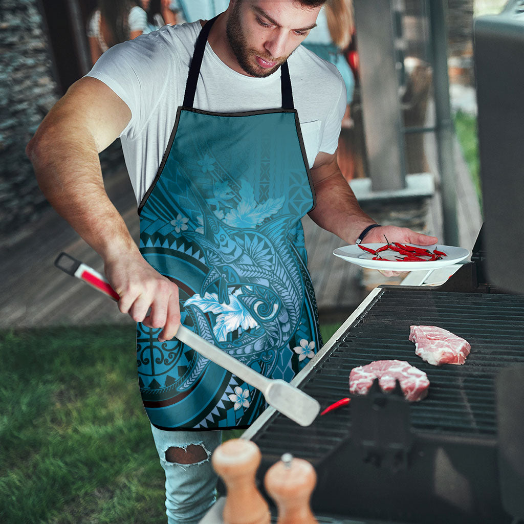 Samoa Tatau Marlin Apron With Siapo Motifs Teal