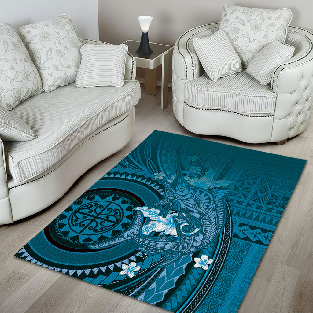 Samoa Tatau Marlin Area Rug With Siapo Motifs Teal