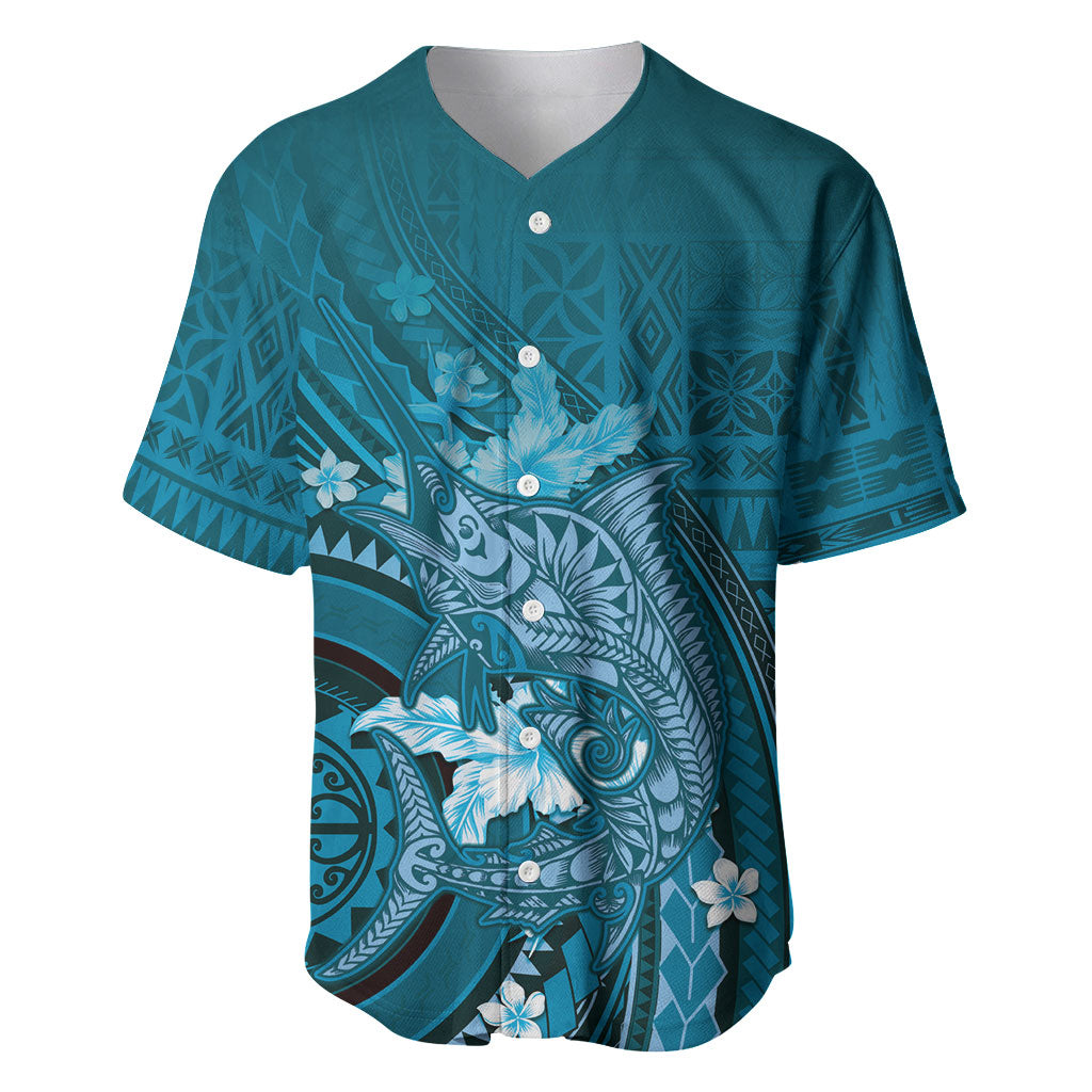 Samoa Tatau Marlin Baseball Jersey With Siapo Motifs Teal