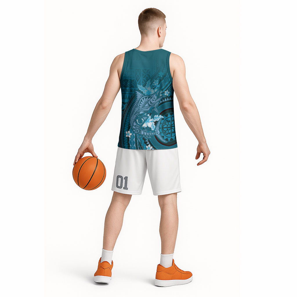 Samoa Tatau Marlin Basketball Jersey With Siapo Motifs Teal