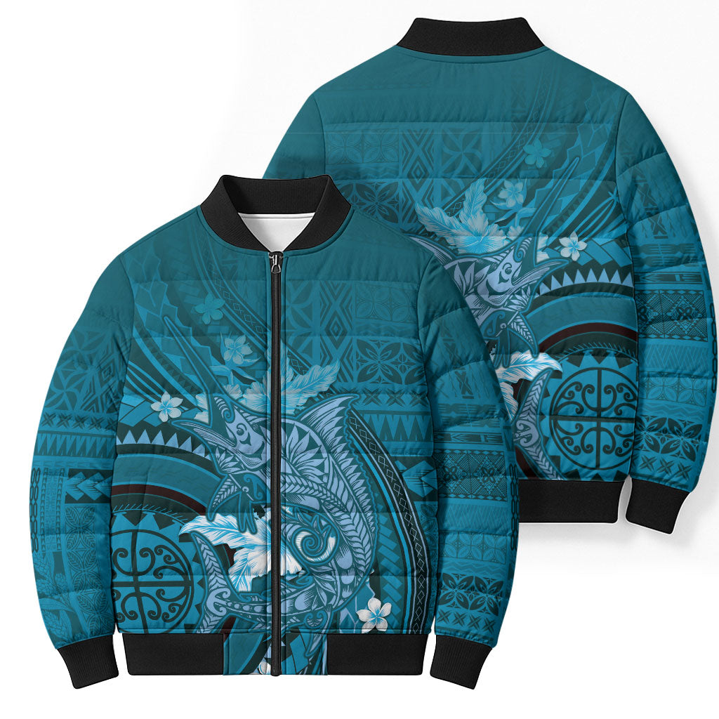 Samoa Tatau Marlin Bomber Puffer Jacket With Siapo Motifs Teal
