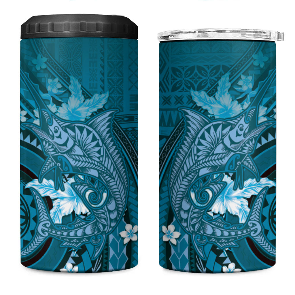 Samoa Tatau Marlin 4 in 1 Can Cooler Tumbler With Siapo Motifs Teal
