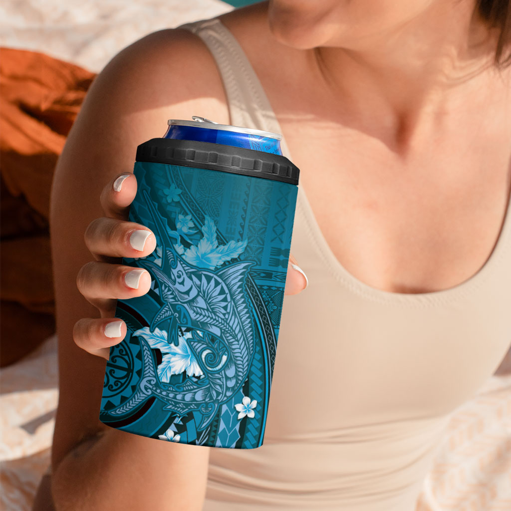 Samoa Tatau Marlin 4 in 1 Can Cooler Tumbler With Siapo Motifs Teal