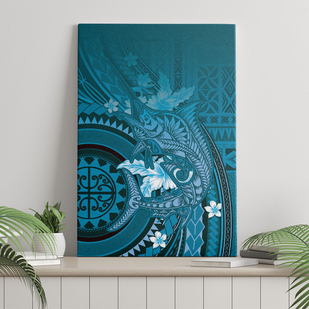 Samoa Tatau Marlin Canvas Wall Art With Siapo Motifs Teal