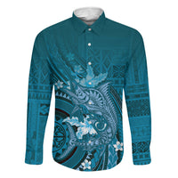 Samoa Tatau Marlin Family Matching Summer Maxi Dress and Hawaiian Shirt With Siapo Motifs Teal