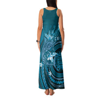 Samoa Tatau Marlin Family Matching Tank Maxi Dress and Hawaiian Shirt With Siapo Motifs Teal LT05 - Polynesian Pride