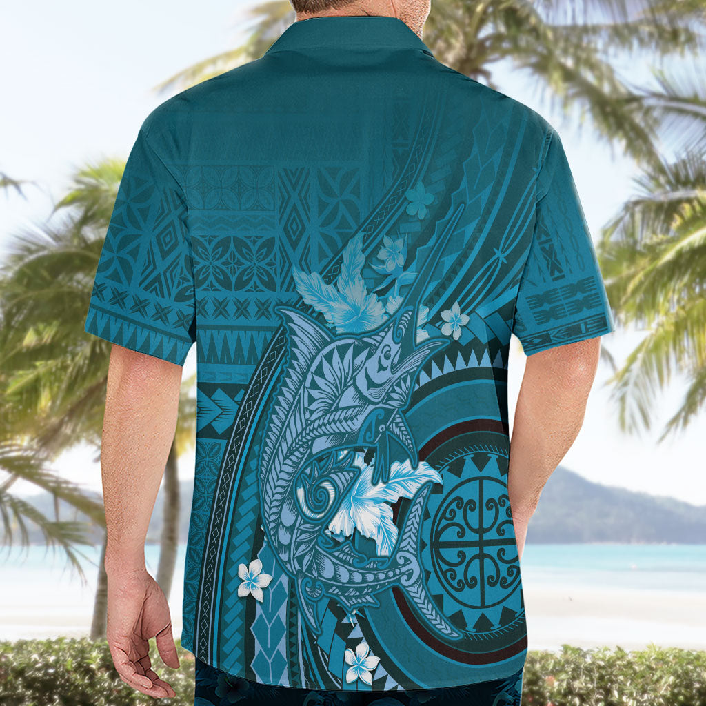Samoa Tatau Marlin Hawaiian Shirt With Siapo Motifs Teal