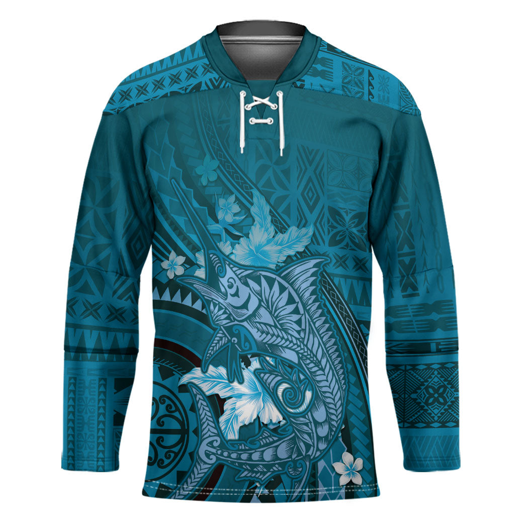 Samoa Tatau Marlin Hockey Jersey With Siapo Motifs Teal