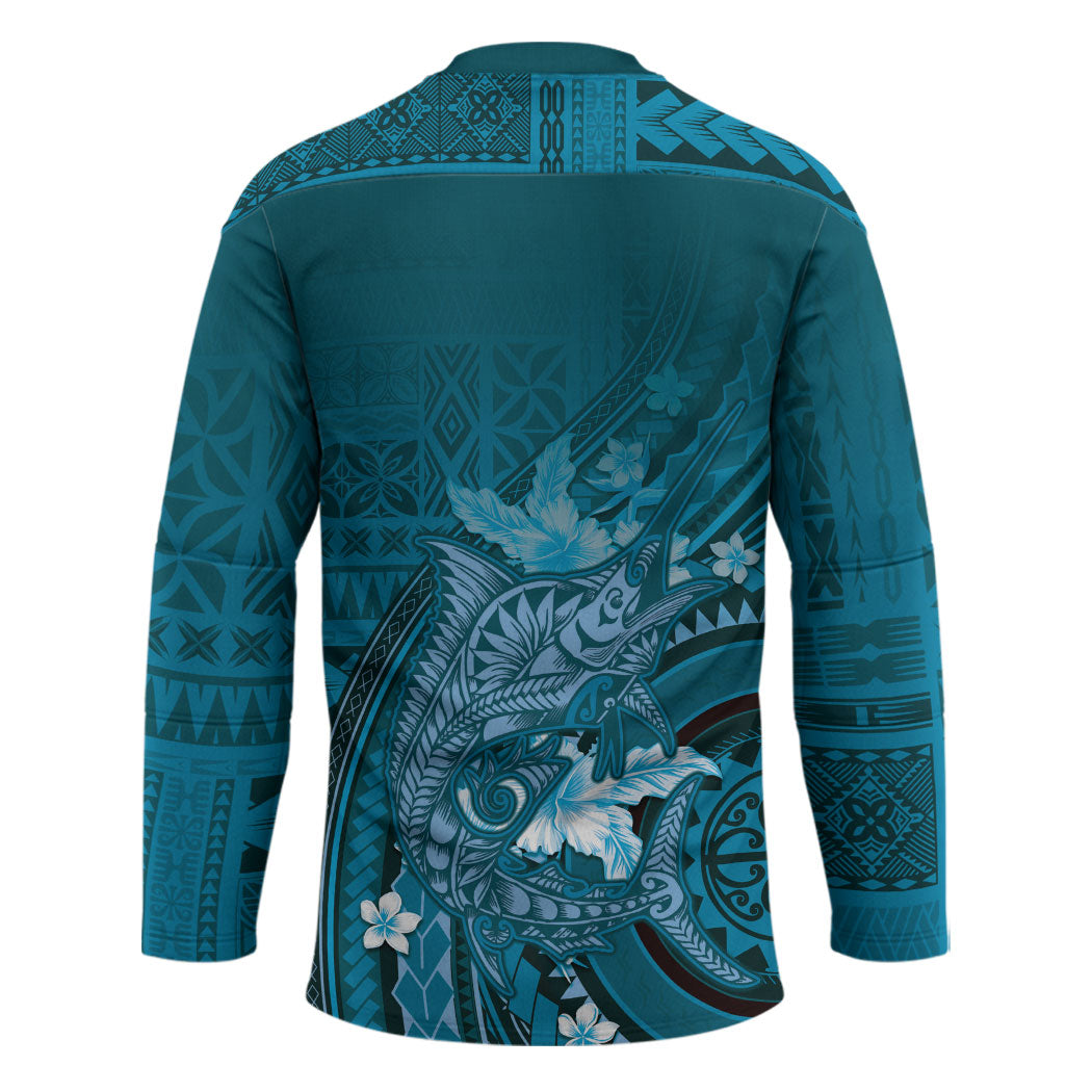 Samoa Tatau Marlin Hockey Jersey With Siapo Motifs Teal