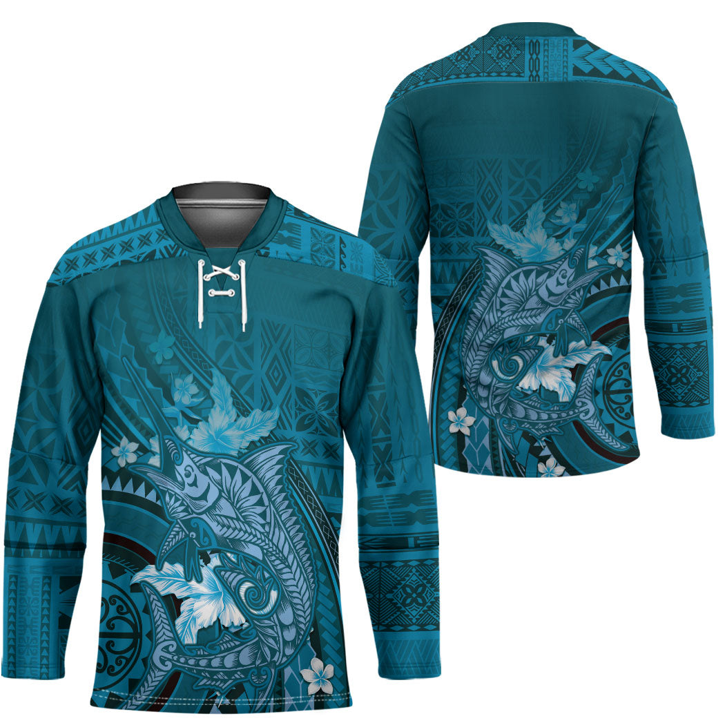 Samoa Tatau Marlin Hockey Jersey With Siapo Motifs Teal