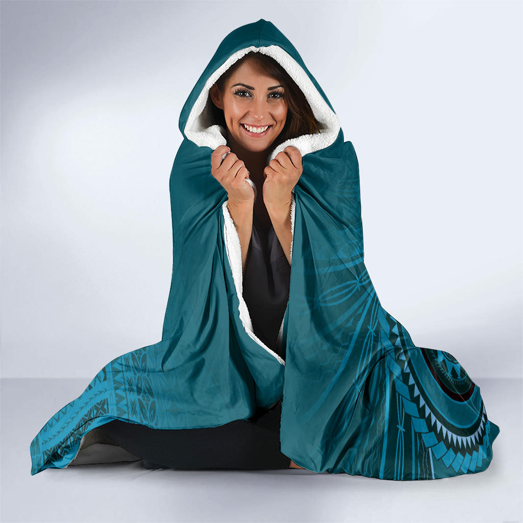 Samoa Tatau Marlin Hooded Blanket With Siapo Motifs Teal