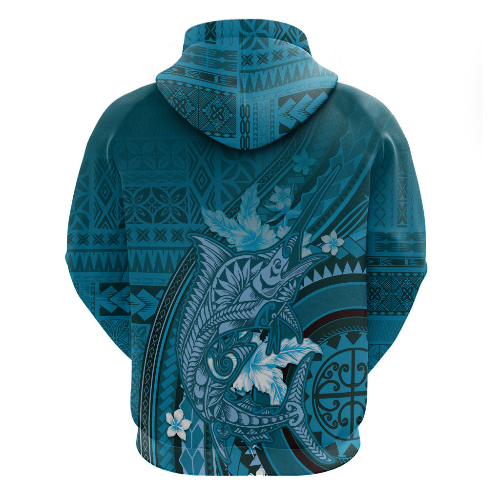 Samoa Tatau Marlin Hoodie With Siapo Motifs Teal