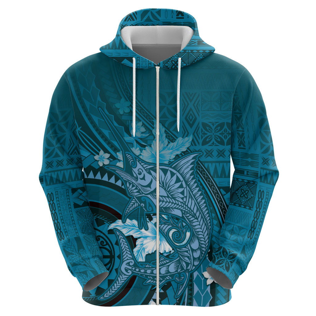 Samoa Tatau Marlin Hoodie With Siapo Motifs Teal