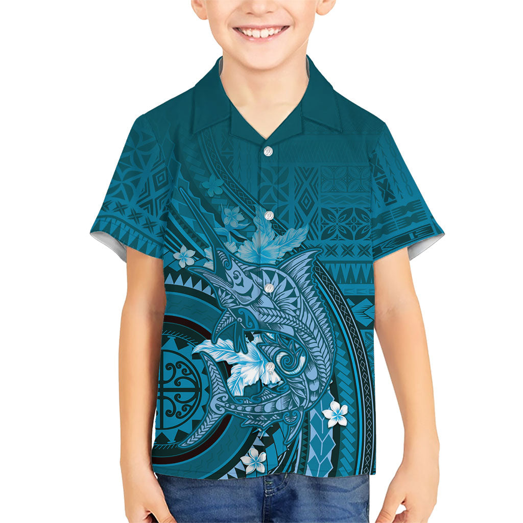 Samoa Tatau Marlin Kid Hawaiian Shirt With Siapo Motifs Teal