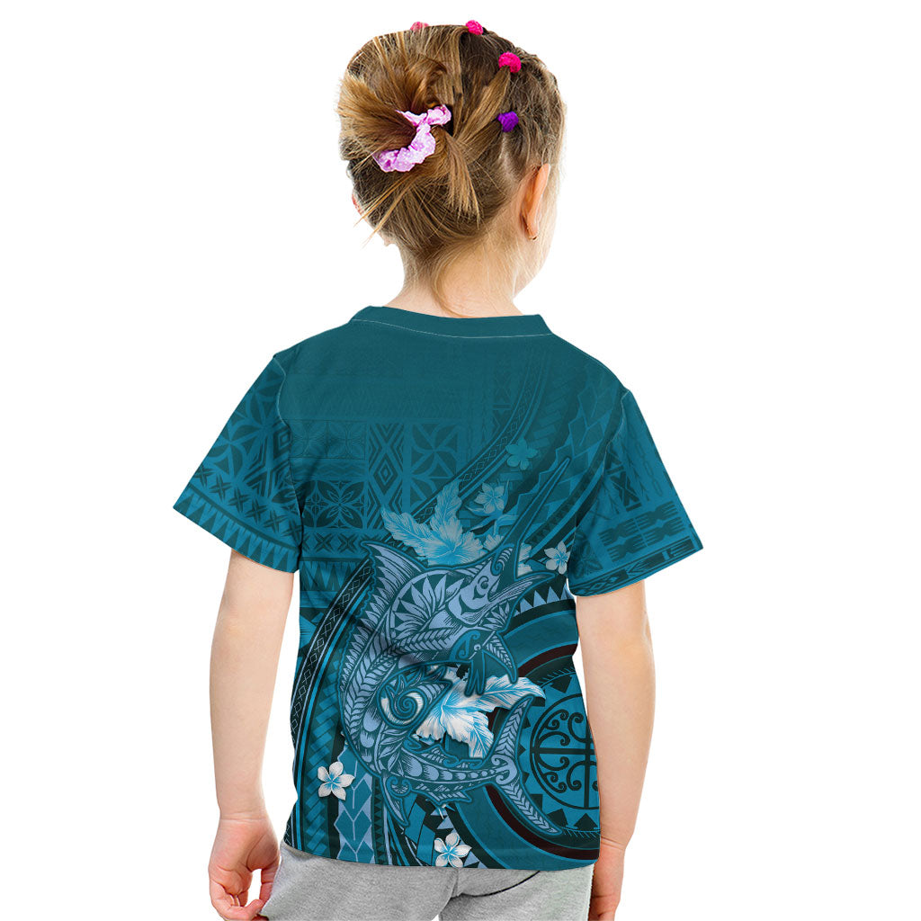 Samoa Tatau Marlin Kid T Shirt With Siapo Motifs Teal