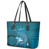 Samoa Tatau Marlin Leather Tote Bag With Siapo Motifs Teal
