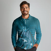 Samoa Tatau Marlin Long Sleeve Polo Shirt With Siapo Motifs Teal