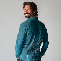 Samoa Tatau Marlin Long Sleeve Polo Shirt With Siapo Motifs Teal