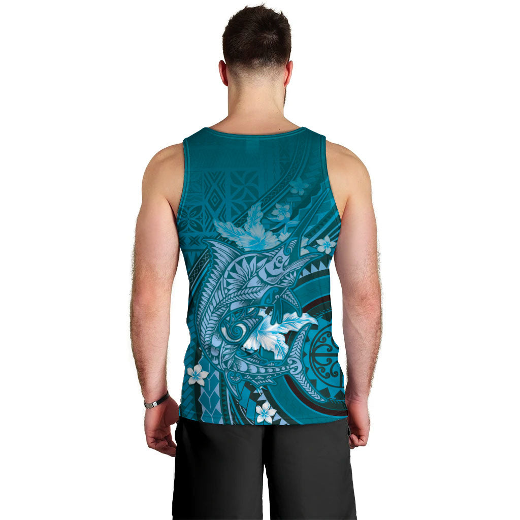Samoa Tatau Marlin Men Tank Top With Siapo Motifs Teal