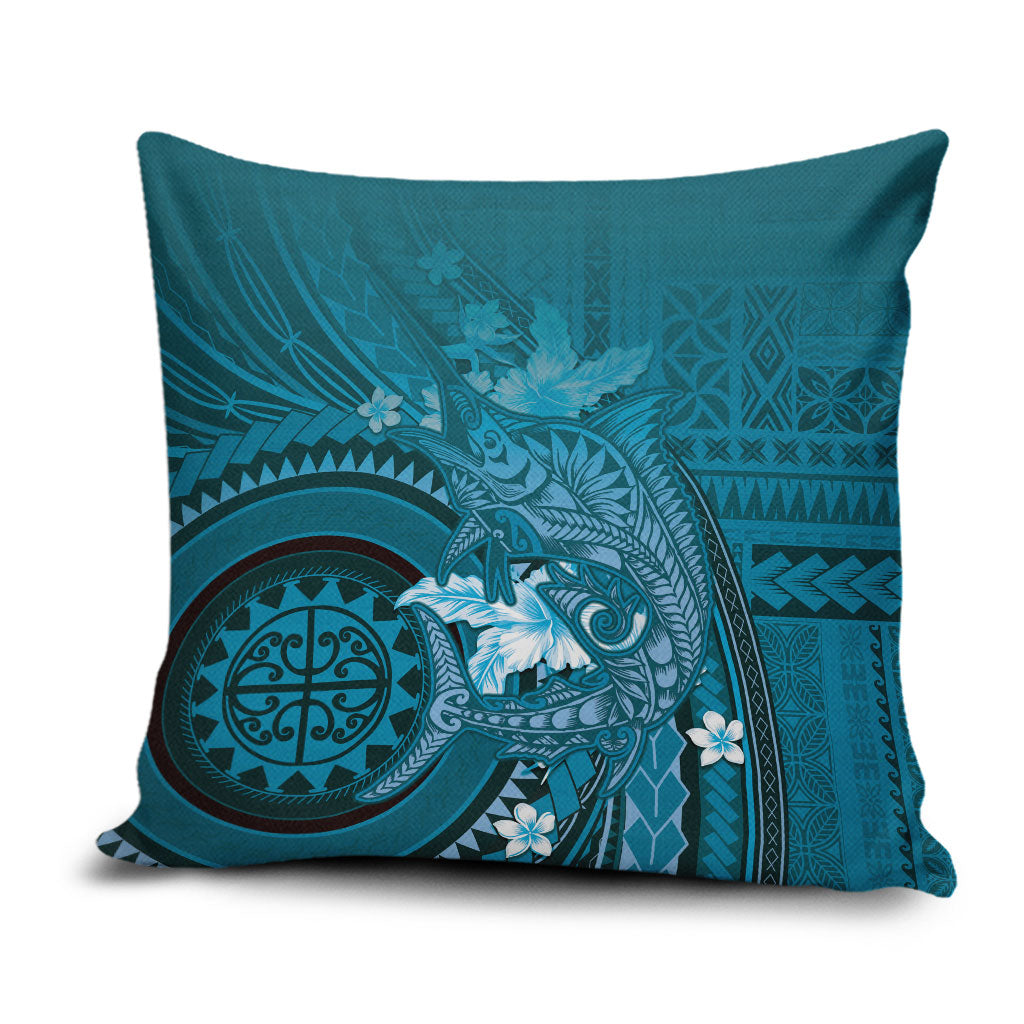 Samoa Tatau Marlin Pillow Cover With Siapo Motifs Teal