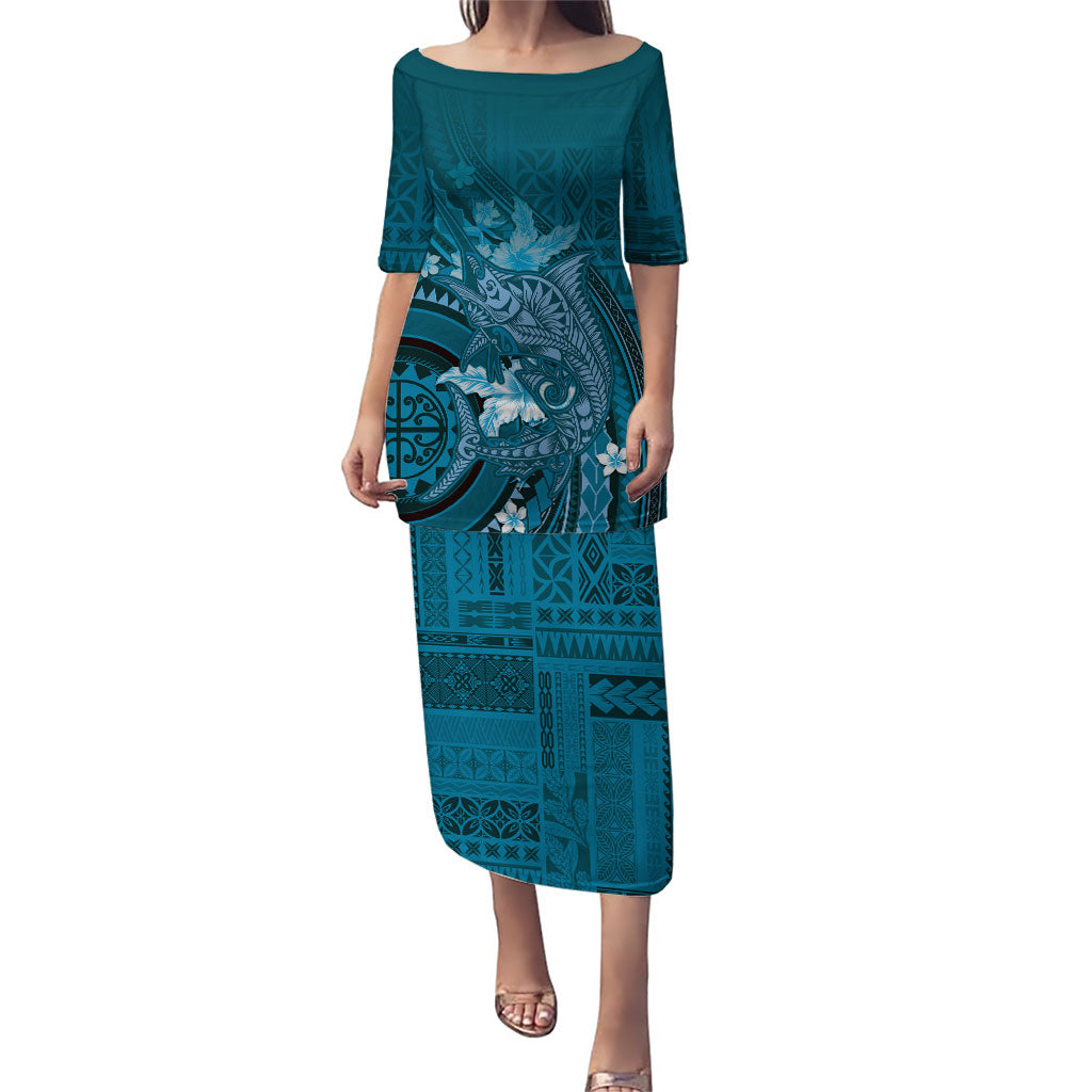 Samoa Tatau Marlin Puletasi With Siapo Motifs Teal