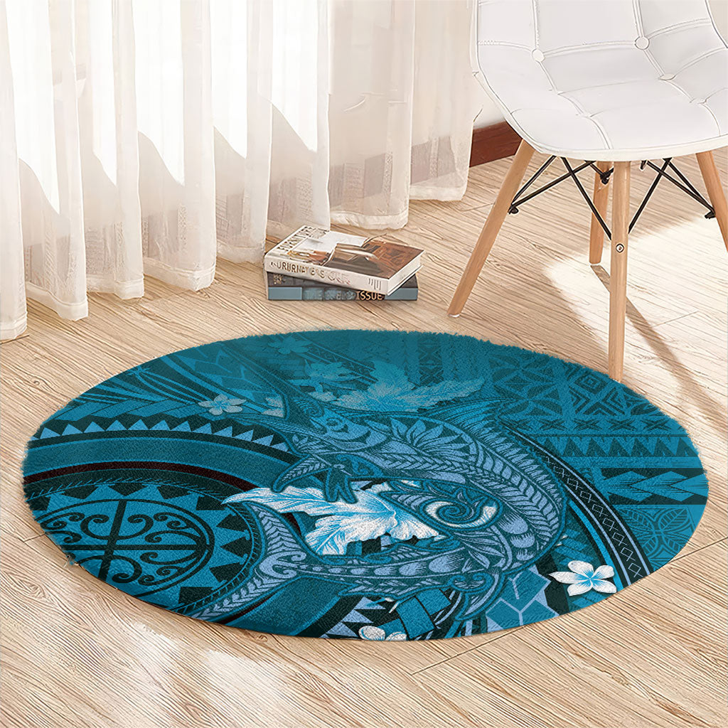 Samoa Tatau Marlin Round Carpet With Siapo Motifs Teal