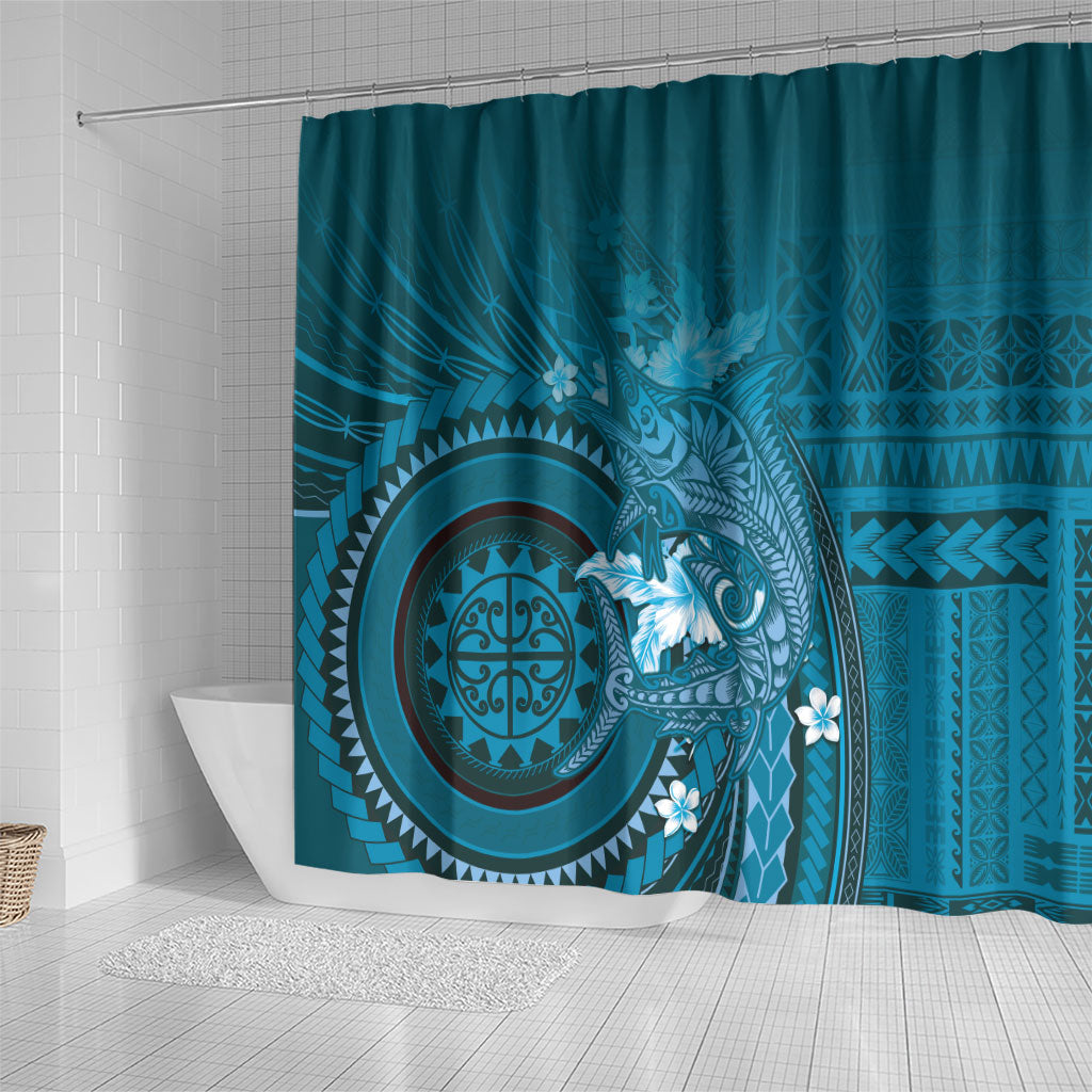Samoa Tatau Marlin Shower Curtain With Siapo Motifs Teal