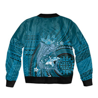 Samoa Tatau Marlin Sleeve Zip Bomber Jacket With Siapo Motifs Teal