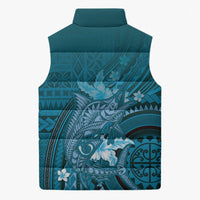 Samoa Tatau Marlin Sleeveless Puffer Jacket With Siapo Motifs Teal