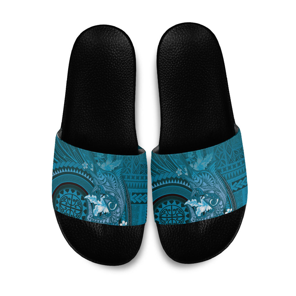 Samoa Tatau Marlin Slide Sandals With Siapo Motifs Teal