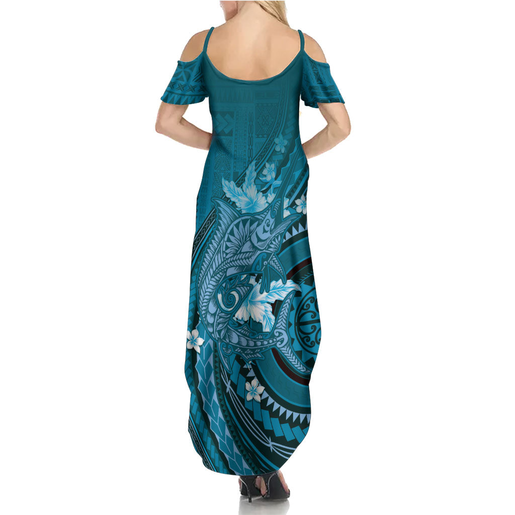 Samoa Tatau Marlin Summer Maxi Dress With Siapo Motifs Teal