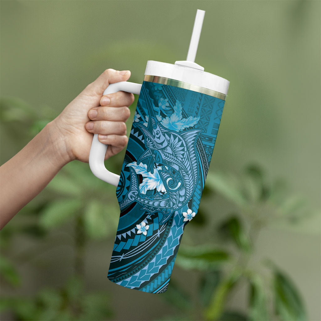 Samoa Tatau Marlin Tumbler With Handle With Siapo Motifs Teal