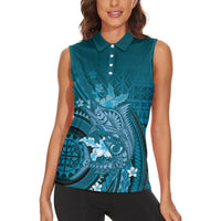 Samoa Tatau Marlin Women Sleeveless Polo Shirt With Siapo Motifs Teal