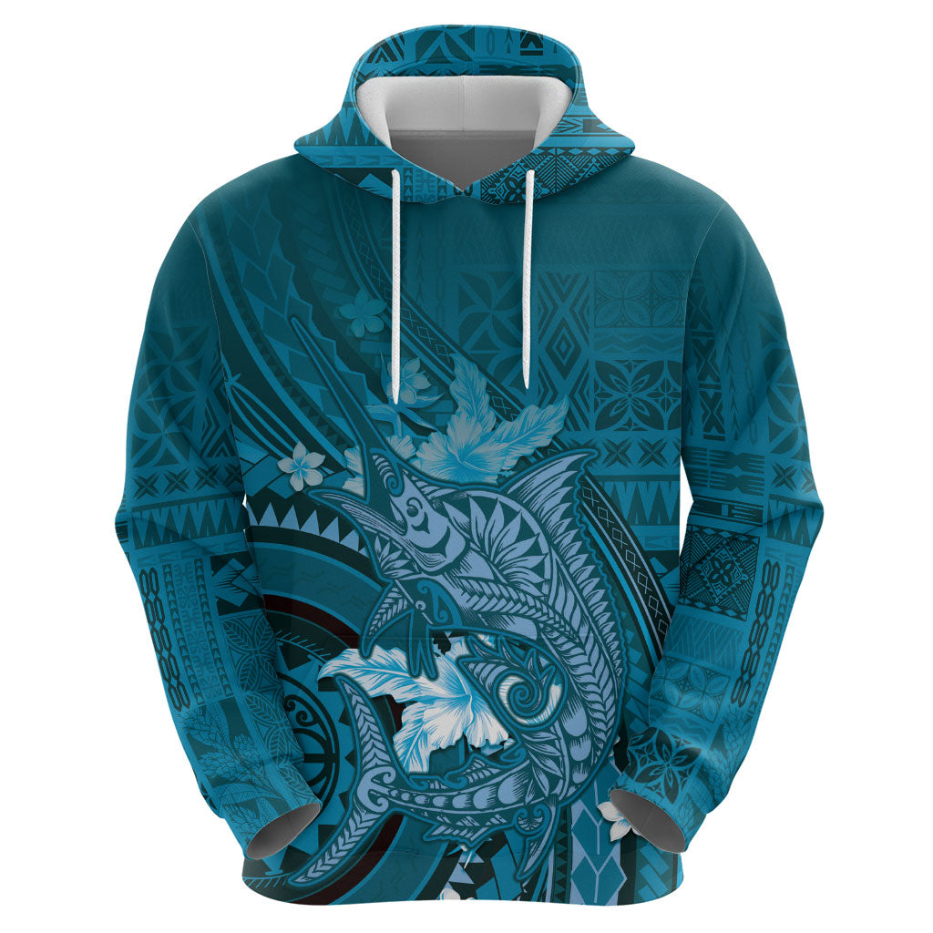Samoa Tatau Marlin Zip Hoodie With Siapo Motifs Teal