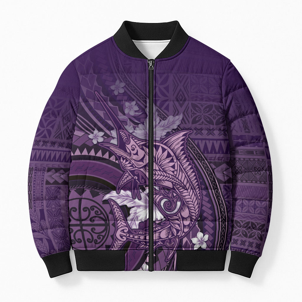 Samoa Tatau Marlin Bomber Puffer Jacket With Siapo Motifs Violet