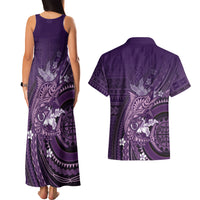 Samoa Tatau Marlin Couples Matching Tank Maxi Dress and Hawaiian Shirt With Siapo Motifs Violet
