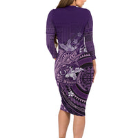 Samoa Tatau Marlin Family Matching Long Sleeve Bodycon Dress and Hawaiian Shirt With Siapo Motifs Violet LT05 - Polynesian Pride