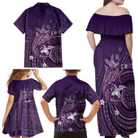 Samoa Tatau Marlin Family Matching Off Shoulder Maxi Dress and Hawaiian Shirt With Siapo Motifs Violet