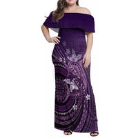 Samoa Tatau Marlin Family Matching Off Shoulder Maxi Dress and Hawaiian Shirt With Siapo Motifs Violet