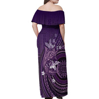 Samoa Tatau Marlin Family Matching Off Shoulder Maxi Dress and Hawaiian Shirt With Siapo Motifs Violet