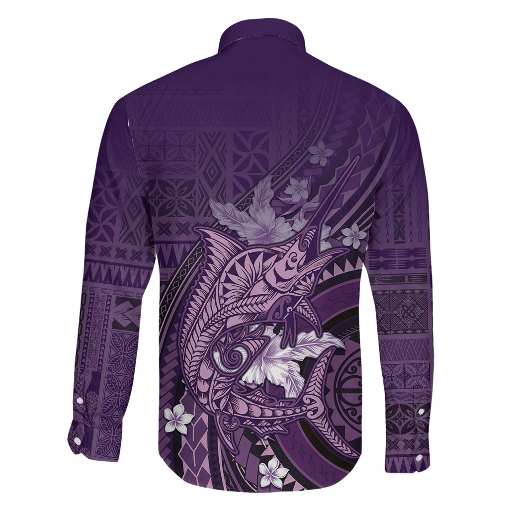 Samoa Tatau Marlin Family Matching Puletasi and Hawaiian Shirt With Siapo Motifs Violet